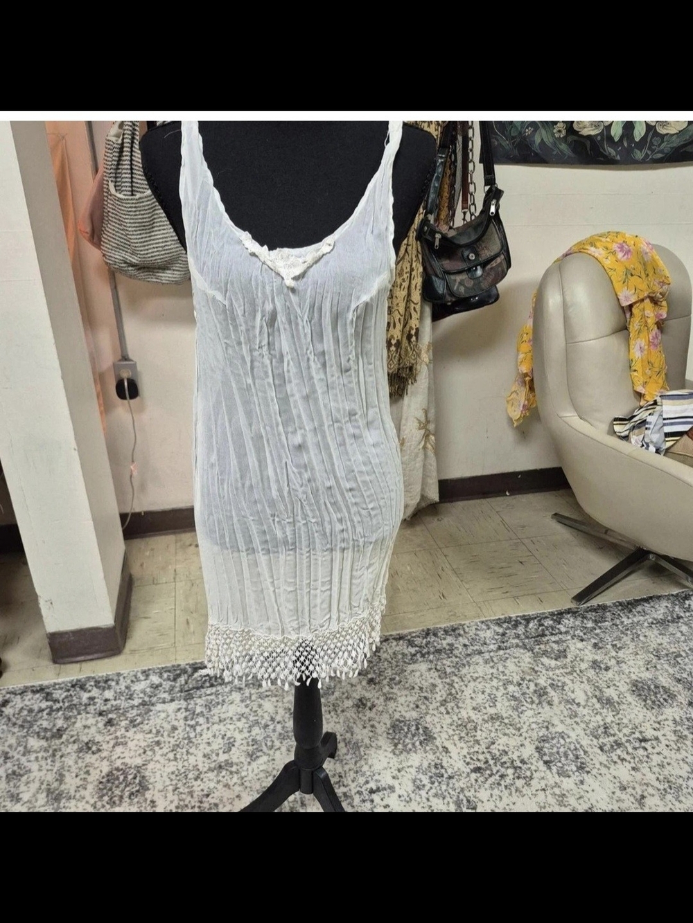 Vintage White Crochet-Hem Women's Slip Dress
